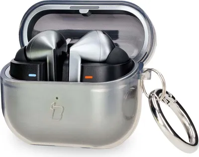 Produktbild von Elastyczne etui z karabińczykiem Bizon Case Headphone Clear do Galaxy Buds 3/3 Pro, przeźroczysto-czarne