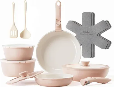 Image de Redchef Set de 16 casseroles en céramique anti-adhérente, résistant au four rose