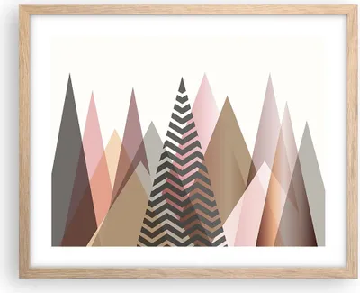 Produktbild von Gerahmtes Poster - Rahmen in heller Eiche - Berge Dreiecke Abstraktion - 50x40 cm - Wand Bild - Wanddeko - Wandbilder - Kunstposter - Wandposter - Bilderrahmen - Bilder - Kunstdruck - P2NAA50x40-4402