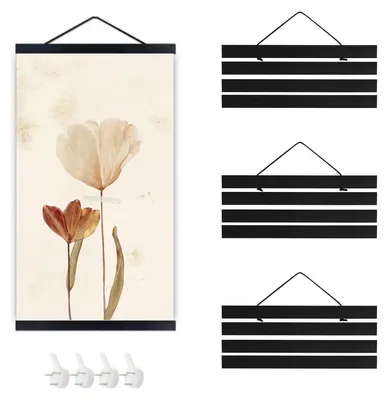 4er Set magnetische Posterhalter, 21 cm, Holz, A4, schwarz