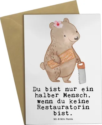 Produktbild von Mr. & Mrs. Panda Grußkarte Restauratorin Herz - Weiß - Geschenk, osterkarten, jubiläumskarte, einladungskarten, hochzeitskarten, weihnachtskarten