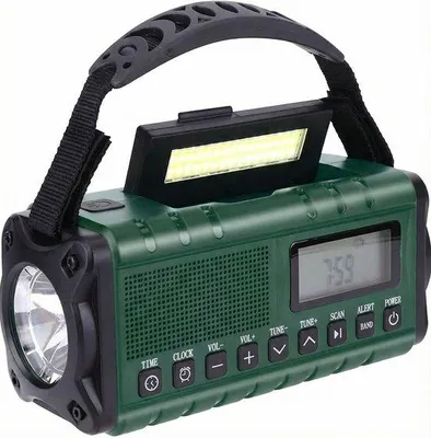 Zdjęcie produktu dla Radio awaryjne XSY340 z powerbankiem o pojemności 10 000 mAh i panelem słonecznym, zielone