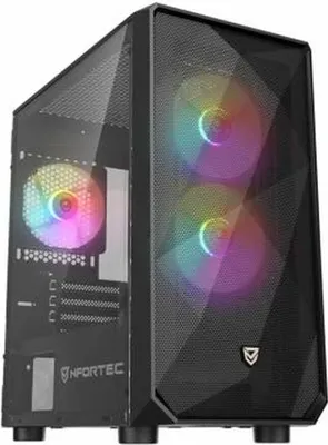 Productafbeelding van Nfortec NF-CS-DYS-B, Tower, PC, Zwart, ITX, Micro ATX, SPCC, Staal, Gehard glas, Gaming