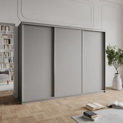 Produktbild von Masseno Schiebetürenschrank NISSE 270/205/60 cm Kleiderschrank mit Schubladen Schlafzimmer Schrank 3-türig Graphitfarben + Satin