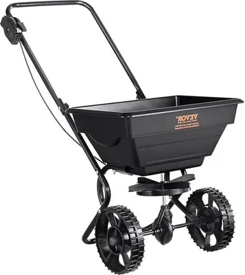 Produktbild von 25 lbs Walk-Behind Rasenstreuer - Ausbreitgerät mit 20 cm Rädern und Metall-Saatgutstreuer - Rasenmäher und Salzstreuer für Wohngebiet, Landwirtschaft und schwieriges Gelände - schwarz