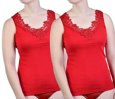 Produktbild von TOKER COLLECTION® Unterhemd Damen Unterhemd mit extra breiter Spitze 2 Stück (Packung, 2er Pack) exklusive Spitzen, Farbe Rot, Größe 36/38