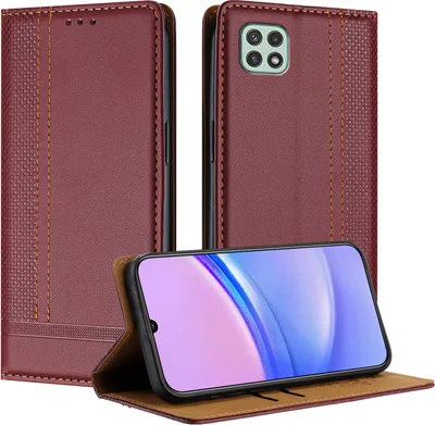 Produktbild von Handyhülle für Samsung Galaxy A22 5G Leder Flip Klappbare Schutzhülle mit Standfunktion Dunkelrot