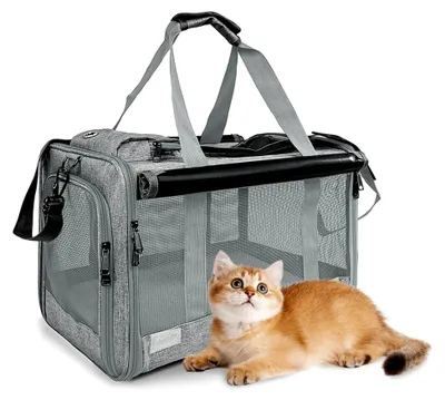 Produktbild von Transportbox für Katzen – Faltbare Katzentransportbox bis 9 kg, atmungsaktiv, mit Sichtschutz, 46×30×30 cm