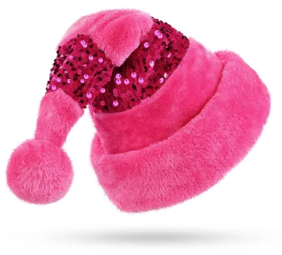 Weihnachtsmütze aus Plüsch, Unisex, rosa, 55-65 cm Kopfumfang