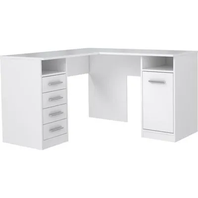 Image de Bureau d'angle TOLEDE 1 porte 4 tiroirs -Reproduction papier blanc - L 125 x P 125 x H 75 cm
