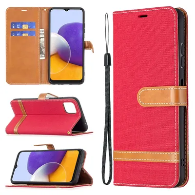 Immagine prodotto di Samsung Galaxy A22 5G caso telefono cellulare copertura protettiva copertura flip caso con slot per schede rosso