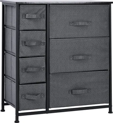 Produktbild von HOMCOM Szafka z szufladami Szafka do przechowywania ze składanymi 7 szufladami z tkaniny Metalowa rama + drewno + włóknina Szary 63,5 x 30 x 71 cm