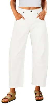 Productafbeelding van Utyful Barrel Jeans, dames, cropped, baggy, trendy, hoge taille, distressed, losvallende pasvorm