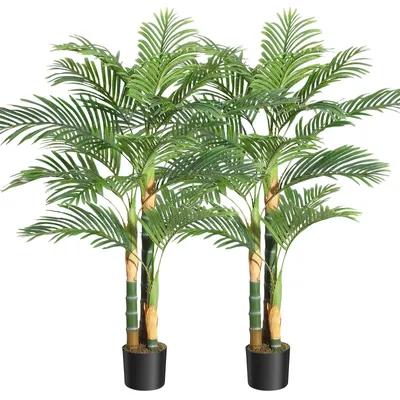 Immagine prodotto di Set di 2 pezzi - Palma artificiale Areca 120 cm – Pianta da interno realistica, ideale per casa, ufficio e terrazza, che non richiede manutenzione