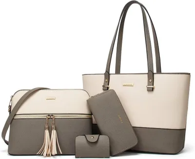 Obrázok produktu pre YTL Dámska kabelka Tote Shopper veľká taška cez rameno 4-dielna sada Grey-beige