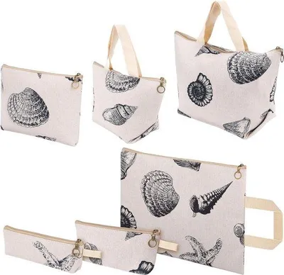 Produktbild von Reiseorganizer-Set, 6-teilig, aus Baumwolle, mit Reißverschluss, für Kosmetik und Schrein
