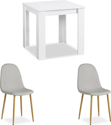 Image de Table 80x80 cm Group Salle à Manger 2 Chaises Gris Table à Manger en Bois Blanc