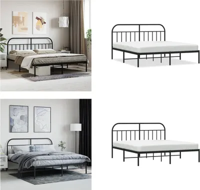 Produktbild von vidaXL Bettgestell mit Kopfteil Metall Schwarz 180x200 cm - Bettgestell - Bettgestelle - Bettrahmen - Bett