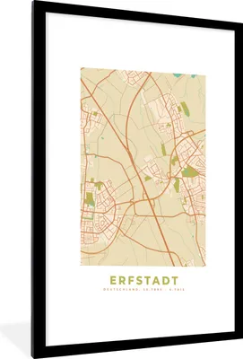 Produktbild von MuchoWow® Gerahmtes Poster Erfstadt - Karte - Stadtplan - Vintage 60x90 cm - Poster mit Schwarzem Bilderrahmen Wandposter Rahmen Foto Bilder - Dekoration - Wandposter Wohnzimmer - Hochwertig