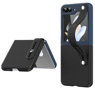 Image de Étui pliable en deux parties pour Samsung Galaxy Z Flip5 avec dragonne, bleu / noir