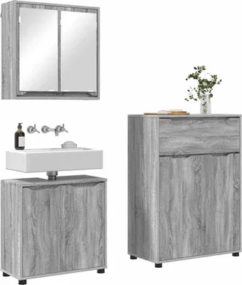 Immagine prodotto di vidaXL Set di mobili da bagno con ripiano 3 pezzi Grigio Sonoma in materiale ligneo