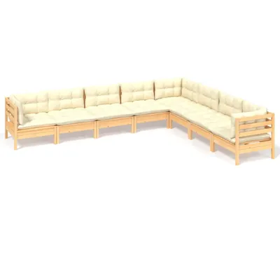 Produktbild von vidaXL 8-tlg. Garten-Lounge-Set mit Creme Kissen Massivholz Kiefer