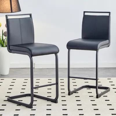 Produktbild von 2er-Set Barhocker im nordischen Stil 39 x 46.5 x 96.5 cm Kunstleder Schwarz