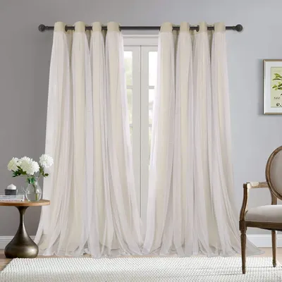Verdunkelungsvorhang mit Voile, 2 Paneele, 132x224 cm, Beige