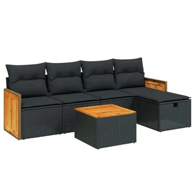 Image de vidaXL Ensemble de salon de jardin 6 pièces avec coussins noir poly rotin