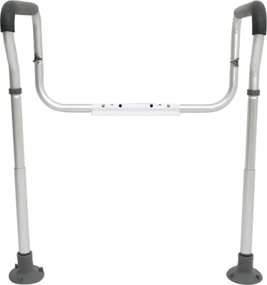 Image de Barre d'appui pour toilettes, cadre de siège de toilettes, largeur et hauteur réglables, s'adapte à la plupart des toilettes, supporte 136 kg, poignées de toilettes avec accoudoirs rembourrés pour personnes handicapées, âgées ou à mobilité réduite.