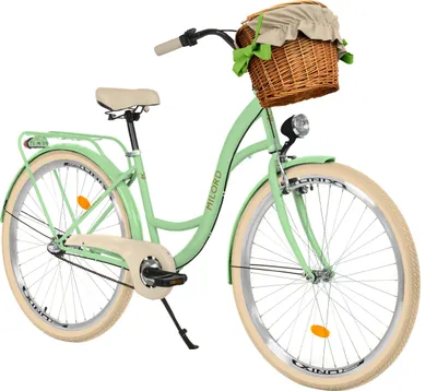 Produktbild von Milord Komfort Fahrrad Mit Weidenkorb Damenfahrrad, 26 Zoll, Mintze-Creme, 3-Gange Shimano