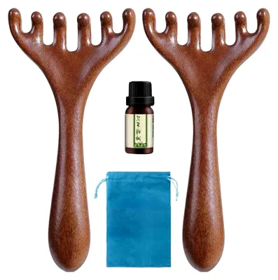 Produktbild von Massagekamm mit sechs Krallen, 2 Stück aus Holz, für Kopfhaut- und Nackenmassage