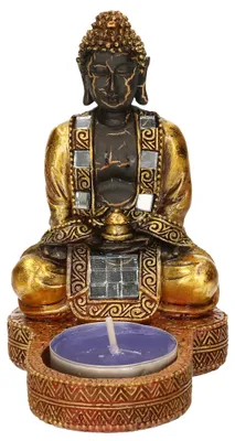 Produktbild von Buddha Teelichthalter - gold/schwarz - Polystone - 12 cm - Halter