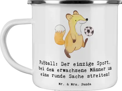 Produktbild von Mr. & Mrs. Panda Pott Fußballspiel - Weiß - Geschenk, Haferl, Sportart, Emaille Tasse, Sportler, Teetasse, Fan, Erwachsene, Spiel, Schuss, Teamsport, Kaffeepott, Humor