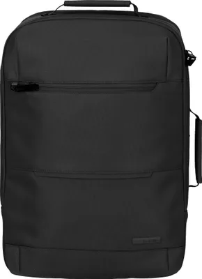 A black rucksack is shown against a white background.