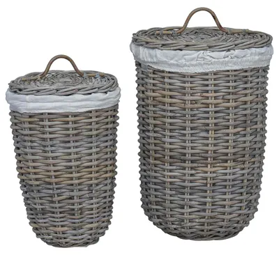 Immagine prodotto di vidaXL Cesto portabiancheria con coperchio, 2 pezzi, Kubu, grigio, rattan Kubu