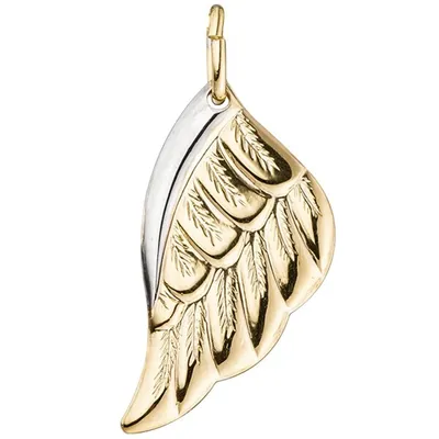 Immagine prodotto di Ciondolo in oro a forma di ali, ali d'angelo in oro giallo 333 e oro bianco bicolore, altezza 20 mm, 0,5 grammi