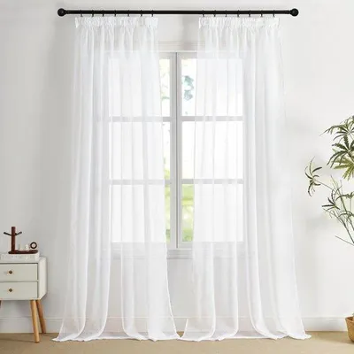 Productafbeelding van Unyqoos® Transparante vouwgordijn (lijken op linnen), 245 x 140 cm, 100% polyester, lichtdoorlatend en privacybiedend, geschikt voor ringen/haken of rails