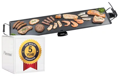 Zdjęcie produktu dla Bestron elektryczna płyta grillowa XXXL plancha/teppanyaki z powłoką nieprzywierającą, możliwość grillowania do 10 osób, bardzo długa powierzchnia grillowania, 2000 W, kolor; czarny