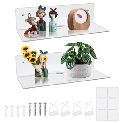Obrázek produktu pro Nástěnné police z akrylu, sada 2 kusů, průhledné, rozměry 22,9 x 9,5 cm