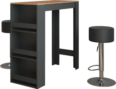 Produktbild von Bartisch-Set Vicco Repose Anthrazit/Goldkraft Eiche 45 x 110 cm mit 2 Barhockern, Model 55727