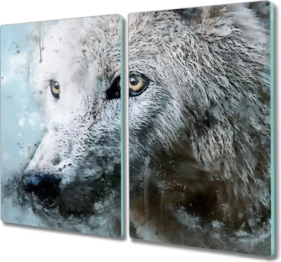 Produktbild von Coloray Schneidebrett Herdabdeckplatte 2x30x52 cm Kochplattenabdeckung Hackbrett Küchenbrett - Wildes Tier Wolf