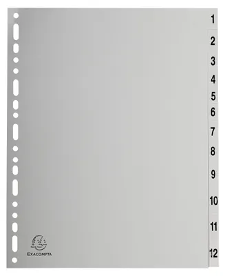 Zdjęcie produktu dla Exacompta 2912E Ordnerregister Vollformat, Überbreite 1-12 grau