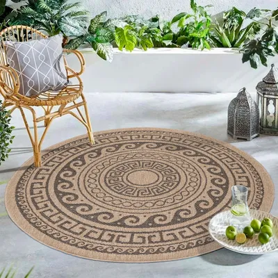 Produktbild von Carpetsale24 Kulatý venkovní koberec odolný proti povětrnostním vlivům Kuchyňský koberec Vodotěsný plochý přírodní sisalový vzhled Vintage designové koberce pro balkon terasu Obývací pokoj 200 cm kulatý