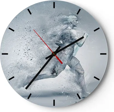 Produktbild von Wanduhr - Rund - Glasuhr - Energie Abbildung Jogging Marathon - 40x40cm - Schleichendes Uhrwerk - Lautlos - zum Aufhängen bereit - Dekoration Modern - Wanddekoration aus Glas - C3AR40x40-3105