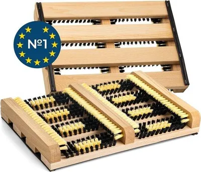 Obrázek produktu pro Uniqoos® TIMELEOS, podložka pod boty z dřeva, protiskluzová – vhodná pro vnitřní i venkovní použití, s hustými štětinami a bočními hranami, které zachytávají nečistoty