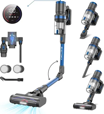 Produktbild von Vistefly V12 Flex Akku Staubsauger Kabellos 38KPa, 180 Grad Faltbar Akkustaubsauger mit Farbiger Touschscreen, bis zu 60 Min Laufzeit, Akkusauger