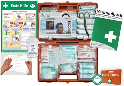 Produktbild von Verbandskasten (G) Typ C -Paket 2- Erste Hilfe aktuelle DIN 13169 für Betriebe -DSGVO- INKL. PERFORIERTEM VERBANDBUCH + Hygiene-Gel & AUSHANG