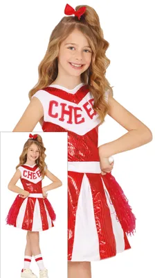 Immagine prodotto di Costume sportivo da cheerleader rosso bianco costume da festa per bambini costume da carnevale divertente ensemble da festa per ragazze disciplina colorata costume da fanfara, taglia: 110/116 colore: rosso