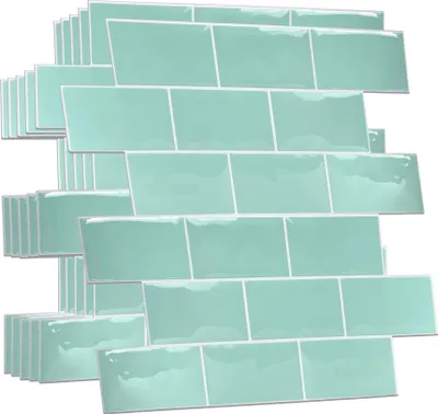 Produktbild von WALPLUS 20 PCS 3D Selbstklebende Mosaikfliesen 30,5x15,4cm 3D Wandklebende Fliesen Hitzebeständige Fliesenaufkleber Küche Einfaches Verlegen Capri Sea Metro Subway Fliese 3D Selbstklebende Wandfliesen